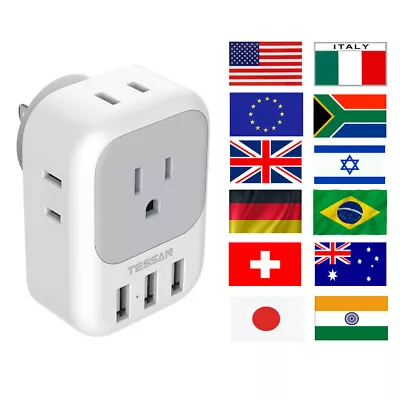 International Travel Power Plug Adapter Tap With 4 Outlet 3 USB For Cruise Ship • $16.99