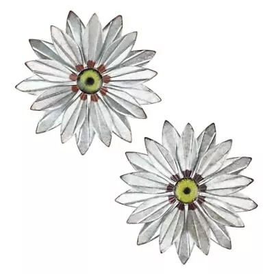  Farmhouse Metal Flower Wall Decor Set Of 2 Rustic 11  Outdoor Metal Wall Art  • $23.52