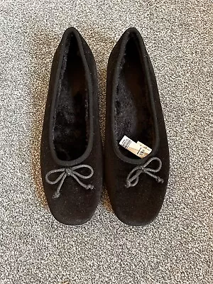 Stylish MARKS And SPENCER BLACK VELVET BALLET Style SLIPPERS SIZE 8 Worn Once • £8.99