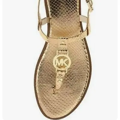 Michael Kors Sondra Iconic Gold Snake Thong MK Logo Sandals Size 8 1/2 • $65