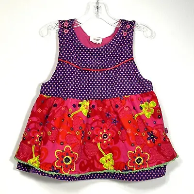 Me Too Danish Design Baby Jumper Dress Red Purple Flowers Dots Corduroy 12-18mo • $8.20