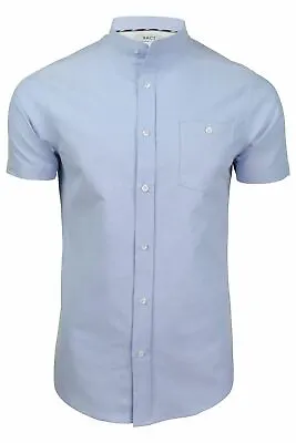 Xact Mens Short Sleeved Oxford Grandad Collar Shirt  - Slim Fit • £19.99