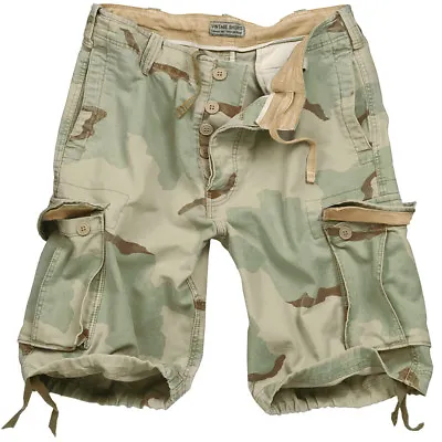 Surplus Army Combat Cargo Mens Vintage Shorts Washed Cotton 3-colour Desert Camo • £45.95