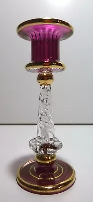 *VINTAGE* Glass Purple Candle Stick / Holder With Gold Trim 5 1/4  • $9.98