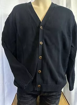 Vtg LL Bean Cardigan Sweater Navy Blue Button Front Men XXL Hong Kong Heavy • $30.82