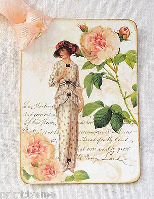 Hang Tags  VINTAGE STYLE LADY FASHION ROSE TAGS Or MAGNET #600  Gift Tags • $5.50