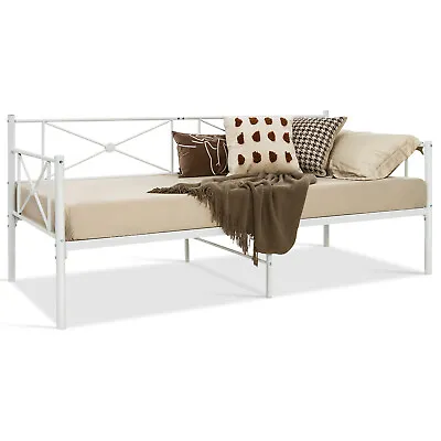 Twin Metal Daybed Frame Modern Sofa Bed Heavy-duty Steel Slats Support White • $115.95