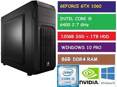 INTEL CORE I5 6400 DESKTOP GAMING PC GTX 1060 120 GB SSD 1TB HDD 8GB RAM W10 PRO • $1599.99