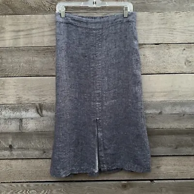 Flax Maxi Skirt Women XS Linen Long Front Slit Navy Blue Elastic Waist Lagenlook • $27.95