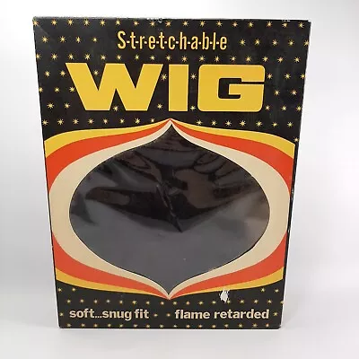 Vtg Collegeville Halloween Costume Wig Black Herculon Stretchable IN BOX • $15.99