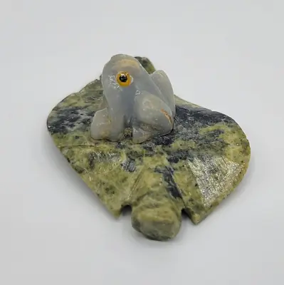 Vintage Carved Stone Frog On Lilypad Rock Mineral Miniature Figurine • $40