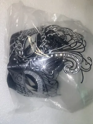 Luxury Black Swan Metal Venetian Party Masquerade Masks Rhinestone Gems Sparkle • £14