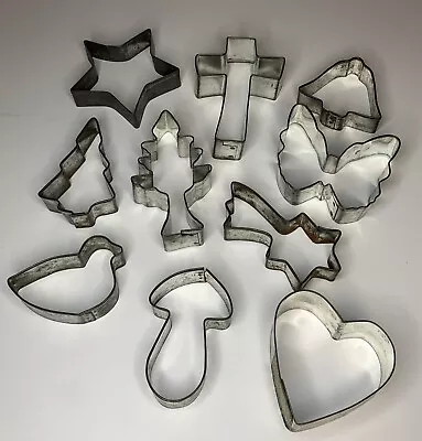 Vintage Antique Cookie Cutters Lot Of 10 Variety Metal Mushroom Duck Heart Star • $15