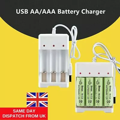 USB Plug Fast Battery Charger For AA AAA Rechargeable Batteries 4 Or 3 Slots UK • £4.99