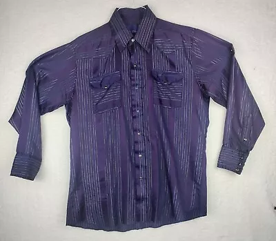 Vtg Panhandle Slim Men's 16.5x34 Purple/Metallic Stripe Pearl Snap Shirt 4615 • $15.99