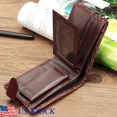 Men's Bifold Leather Card Holder Wallet Convenient Purse With Flap Coin Pocket • $9.56