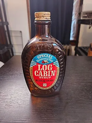 Vintage 1970's Log Cabin Syrup Bottle Amber Glass Special Bicentennial Flask • $9.77