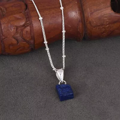 Raw Gemstone Sterling Silver Chain Pendent Blue Lapis Gemstone Necklace Jewelry • $19.99