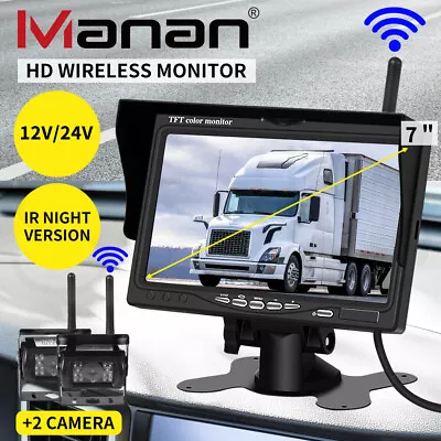 7  Wireless Rear View Monitor +2 WIFI Reverse Camera Kit Caravan Bus Truck 12V • $132.99