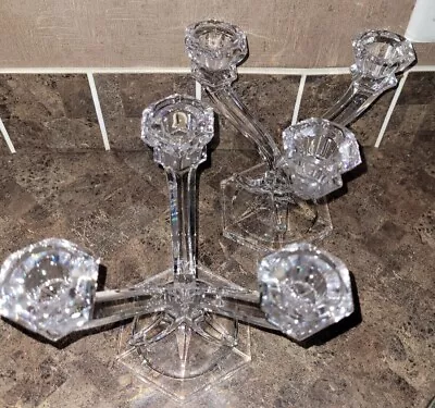 EUC 2 Vintage Clear Crystal Glass 3-Candle Holder Candelabra 6 1/2  Tall • $25