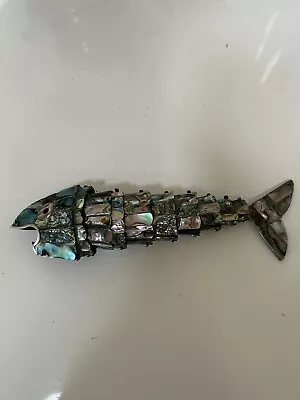 Vtg Whimsical Silverplate & Abalone Articulated Fish Motif Bottle Opener- READ • $79.99