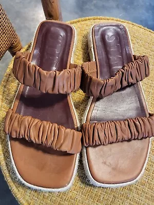 STAUD MAYA RUCHED Slide SANDAL Brown Leather Size 40 EU (9-9.5 US) • $38