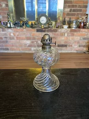 Small Antique Vintage Miniature Swirled Spiral Glass Footed Oil Kerosene Lamp • $30