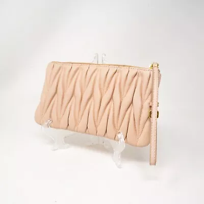 Miu Miu Matelasse Genuine Ruched Leather Wristlet Pouch Purse Bag Pale Pink • $262.50