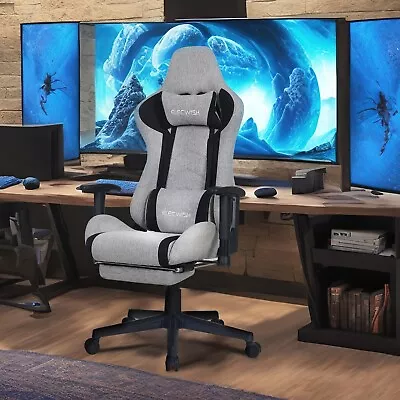 Computer Gaming Chair Swivel Office Chair Massage Lumbar Support Footrest Linen • $176.69