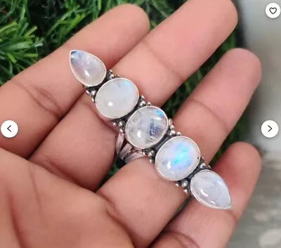 Rainbow Moonstone Handmade 925 Sterling Silver Statement Ring All Size  R421 • $13.59