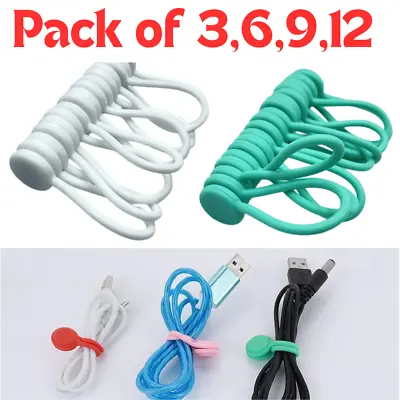 Magnetic Cable Ties Holder Assorted Coloured Headphone Cable Tidy Wire Organizer • £1.99