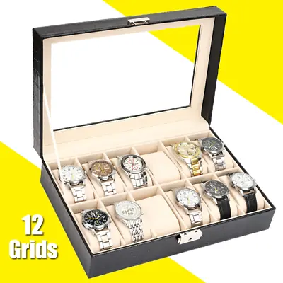 12 Grids Compact Watch Display Case Jewelry Collection Storage Organizer Box Men • £11.97