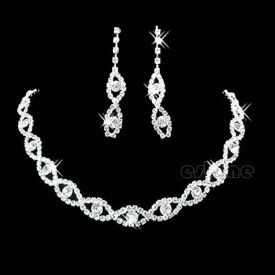 £5.49 • Buy Silver Crystal Diamente Sparkling Rhinestone Bridesmaid Necklace Earring Set UK