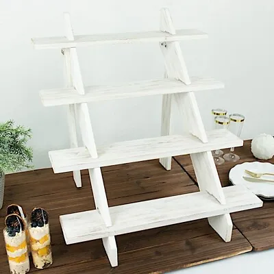 WHITEWASHED 21  Ladder 4 Tier Wooden CUPCAKE HOLDER Dessert Display Stand Party • $29.56