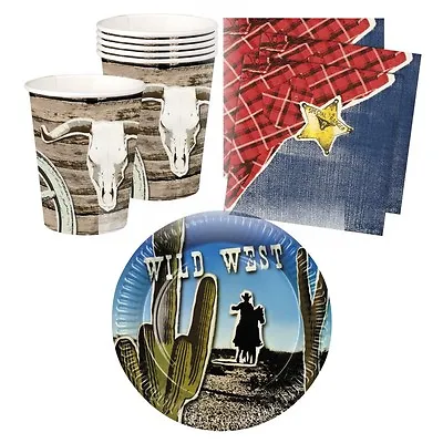 Western Wild West 24 Pce Partyware Pack For 6 People - Plates Cups Napkins - New • £4.25