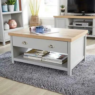 Grey Oak Coffee Table 2 Drawer Occasional Reception Table Metal Handles Avon • £99.99