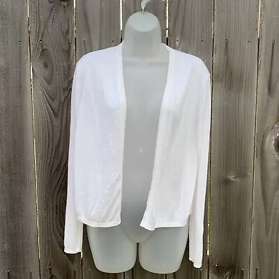 J JILL  Size SP White Linen Blend Lightweight Open Front Calm Down Knit Cardigan • $22.50