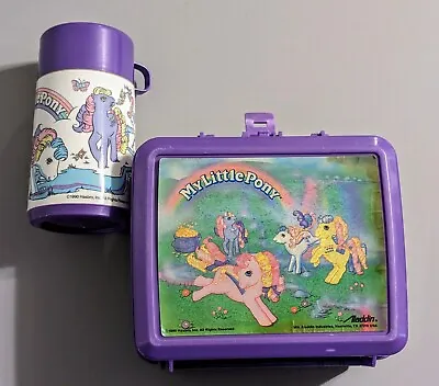 Vtg 1990 My Little Pony Purple Lunchbox W/ Thermos - Aladdin - Hasbro - Rainbow  • $22.50