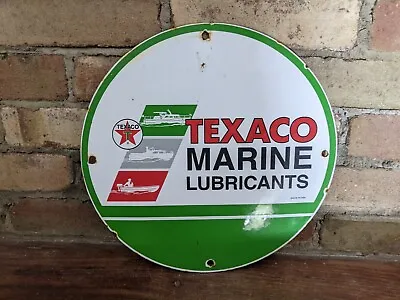 Vintage Texaco Marine Lubricants Oil Porcelain Gas Station Sign 12  • $129.99