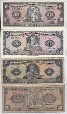 Ecuador 5/10/20 Sucres 1959 - 1988 UNC & Circulated • $9.95