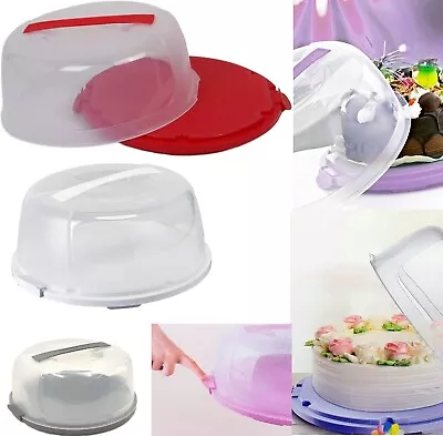 33cm Multicolour Round Cake Storage Carrier Box Container Clear Lockable Cover • £8.95