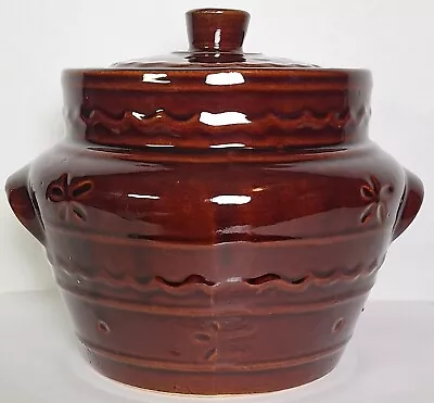 Vintage Marcrest Daisy Dot Ovenproof Stoneware Bean Pot With Handles USA • $20