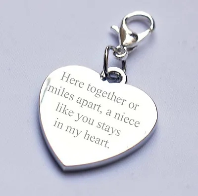 £5.99 • Buy Engravable Personalised Heart Charm For Niece Any Text/message/wording Gift