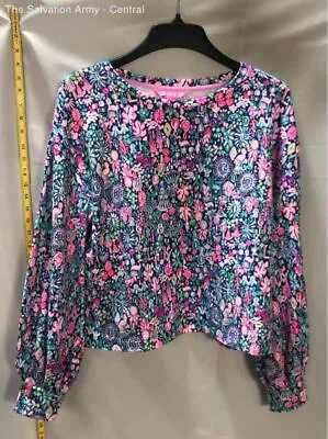 Lilly Pulitzer Womens Multicolor Floral Long Sleeve Pullover Sweatshirt Large • $17.25