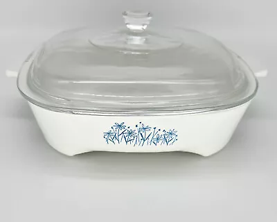 Early Microwave Browning Dish By Corning Made For Sears MW9 Blue Daisy With Lid • $25