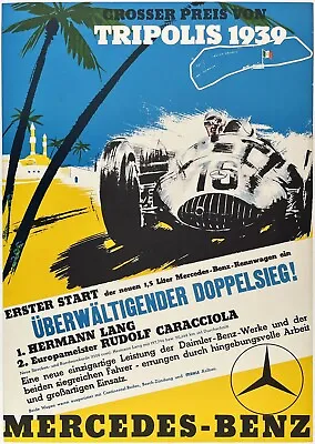 Original Vintage Poster MERCEDES BENZ GP VON TRIPOLIS '39 Auto Racing Victory OL • $849