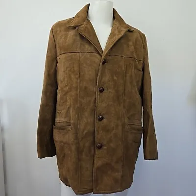 Vtg 50s 60s Montgomery Ward Suede Leather Coat Faux Fur Remoable Liner Mens 40 • $79.97