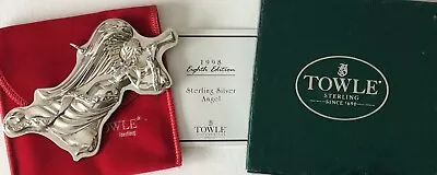 1998 TOWLE Sterling Silver Christmas ANGEL Tree Ornament Pouch & Box 8th Edition • $69.99