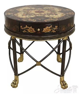 54833EC: MAITLAND SMITH Round Paint Decorated Iron Base Table	 • $1195