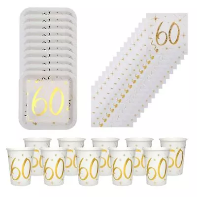 Gold 60th Birthday Party Pack | Plates Napkins Tableware Decorations Set • £17.15